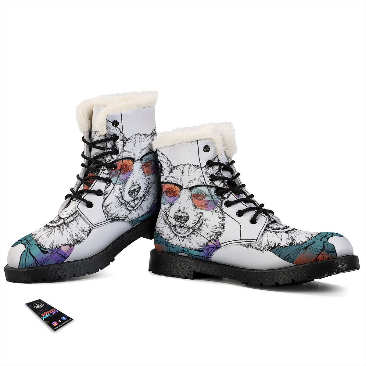 Pembroke Welsh Corgi Hipster Print Winter Boots-grizzshop