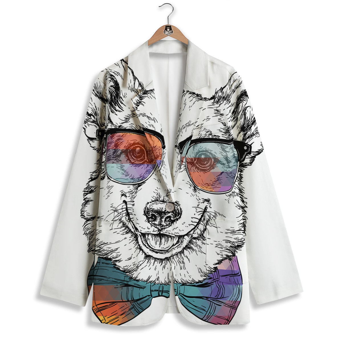 Pembroke Welsh Corgi Hipster Print Women's Blazer-grizzshop
