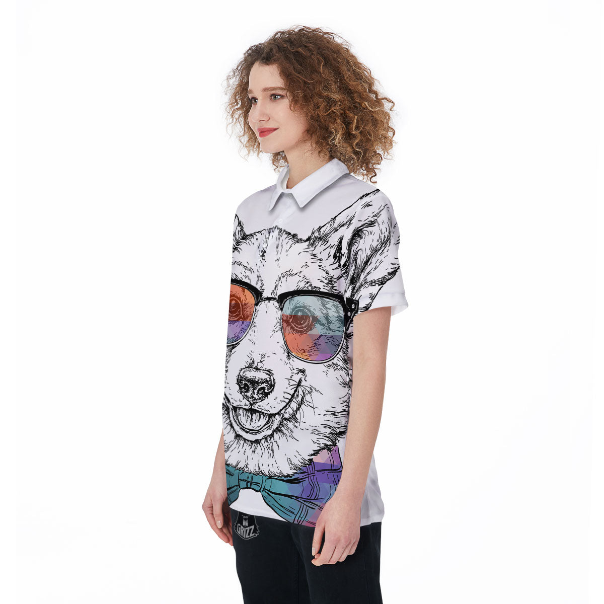 Pembroke Welsh Corgi Hipster Print Women's Golf Shirts-grizzshop
