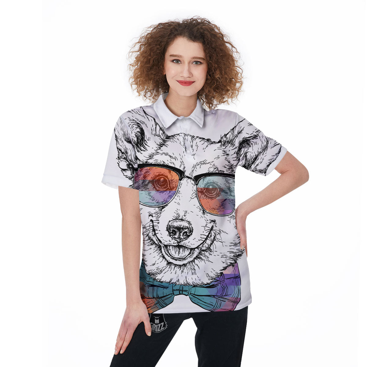 Pembroke Welsh Corgi Hipster Print Women's Golf Shirts-grizzshop