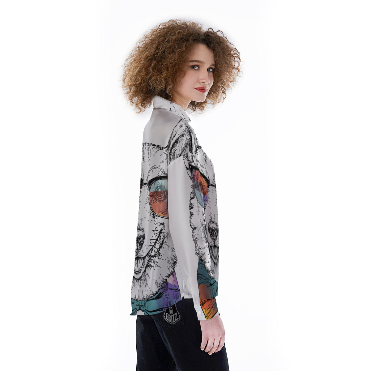 Pembroke Welsh Corgi Hipster Print Women's Long Sleeve Shirts-grizzshop