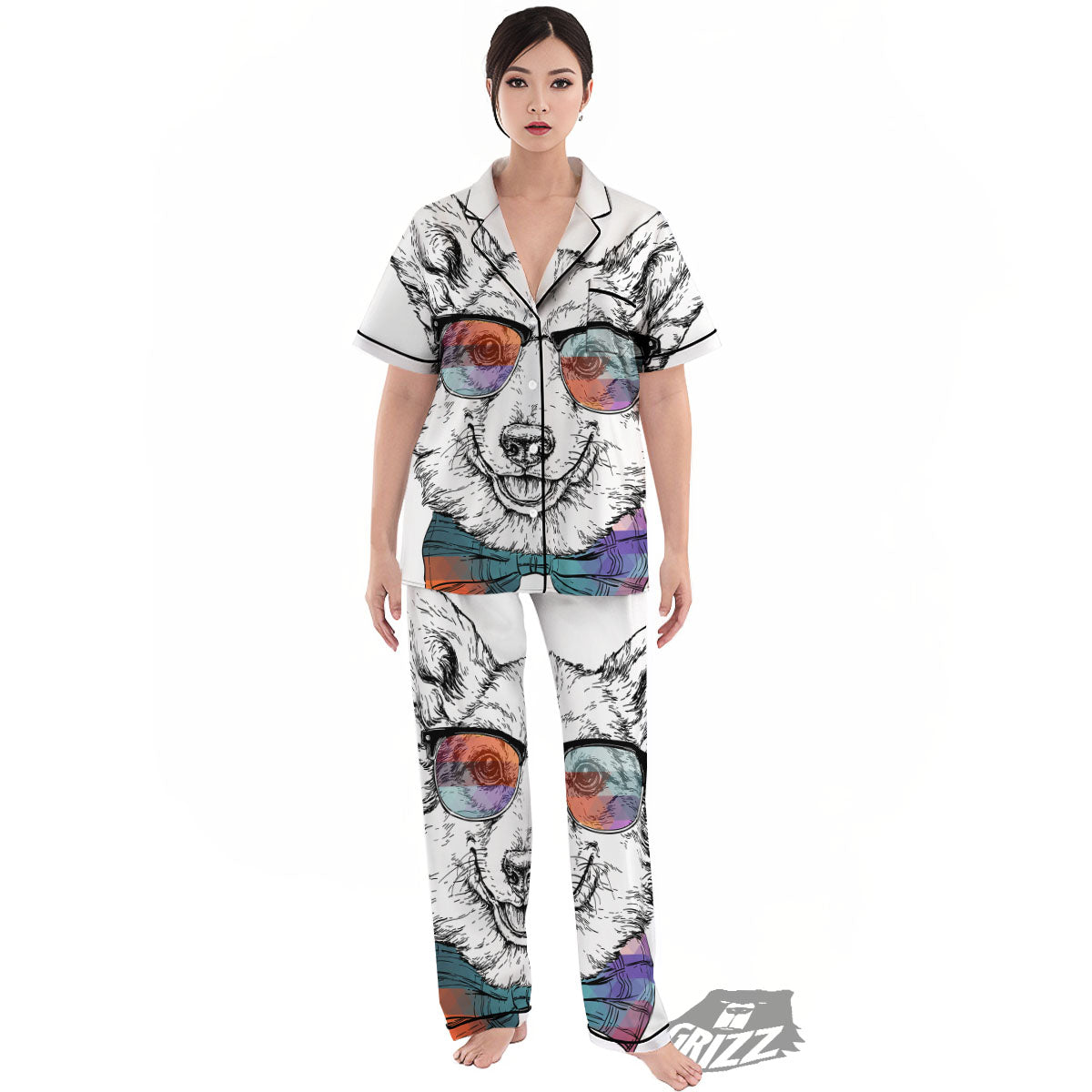 Pembroke Welsh Corgi Hipster Print Women's Pajamas Set-grizzshop