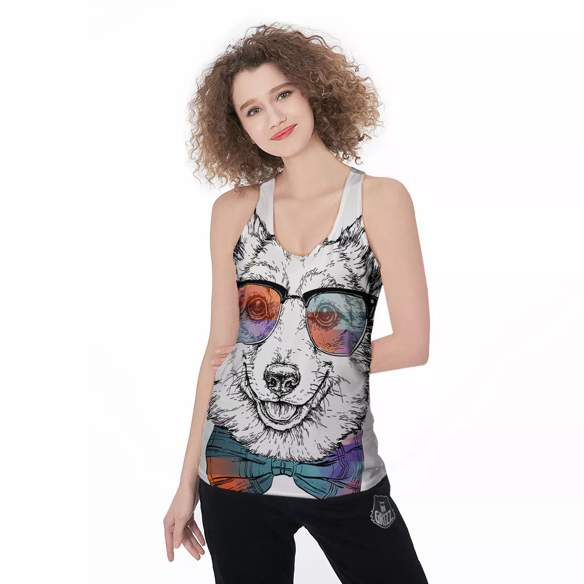 Pembroke Welsh Corgi Hipster Print Women's Racerback Tank Top-grizzshop