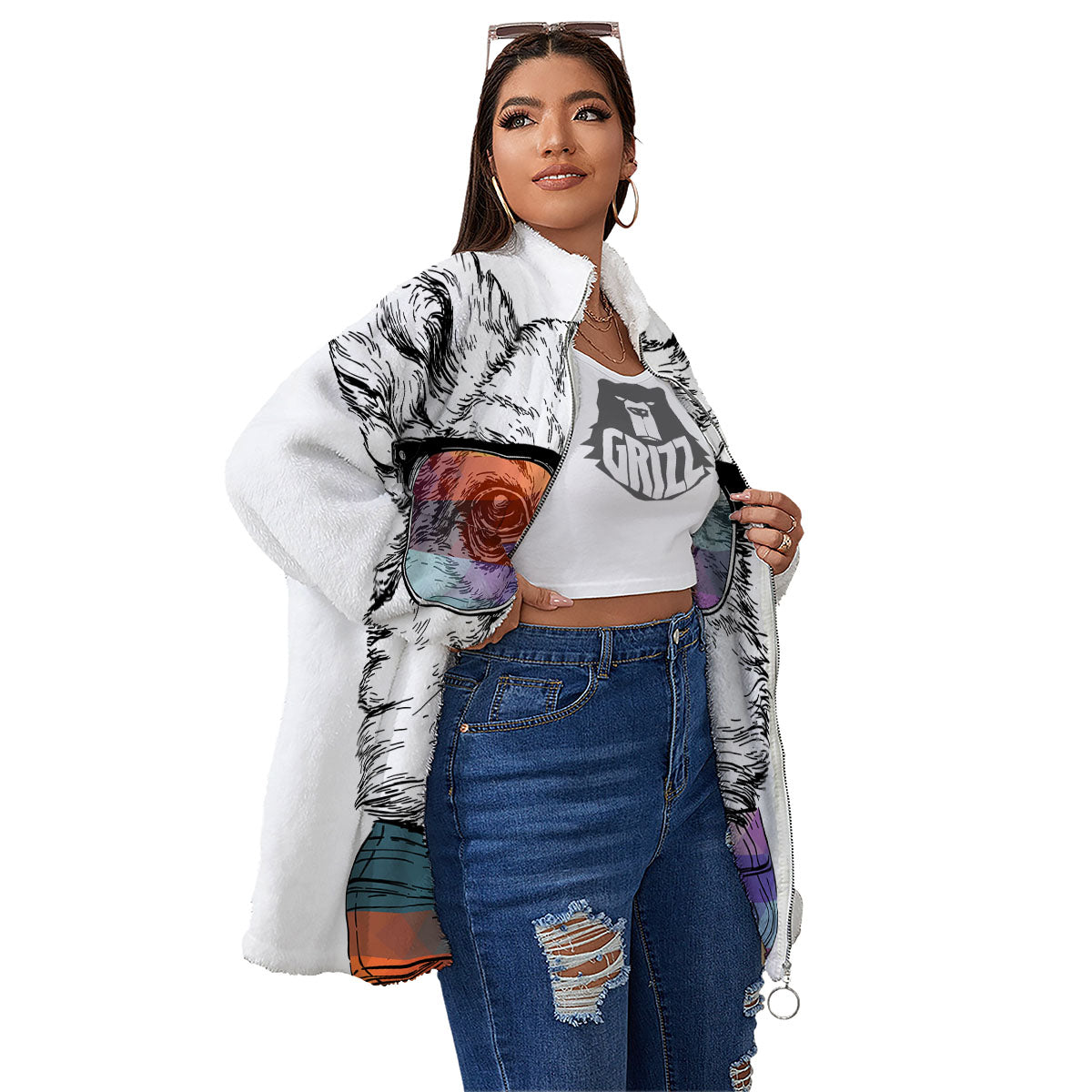 Pembroke Welsh Corgi Hipster Print Women's Sherpa Jacket-grizzshop
