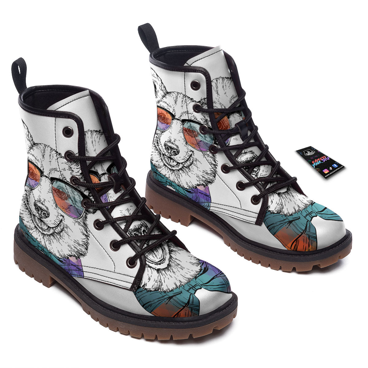 Pembroke Welsh Corgi Hipster Print Work Boots-grizzshop