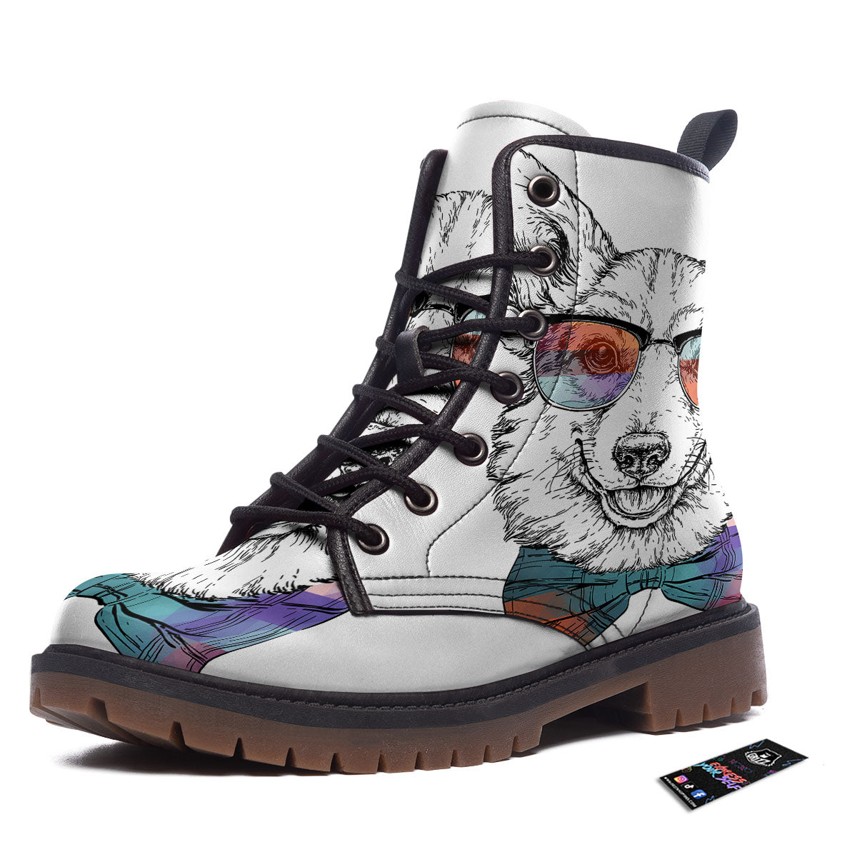 Pembroke Welsh Corgi Hipster Print Work Boots-grizzshop