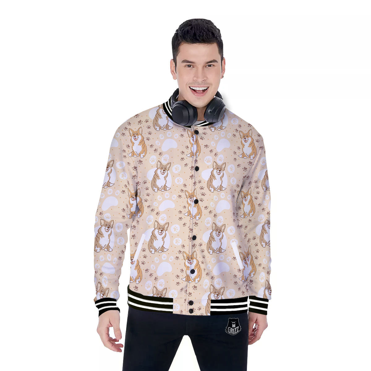 Pembroke Welsh Corgi Print Pattern Baseball Jacket-grizzshop