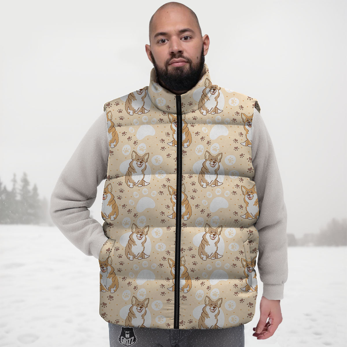 Pembroke Welsh Corgi Print Pattern Down Vest