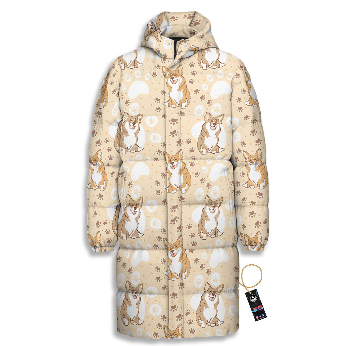 Pembroke Welsh Corgi Print Pattern Long Down Jacket-grizzshop