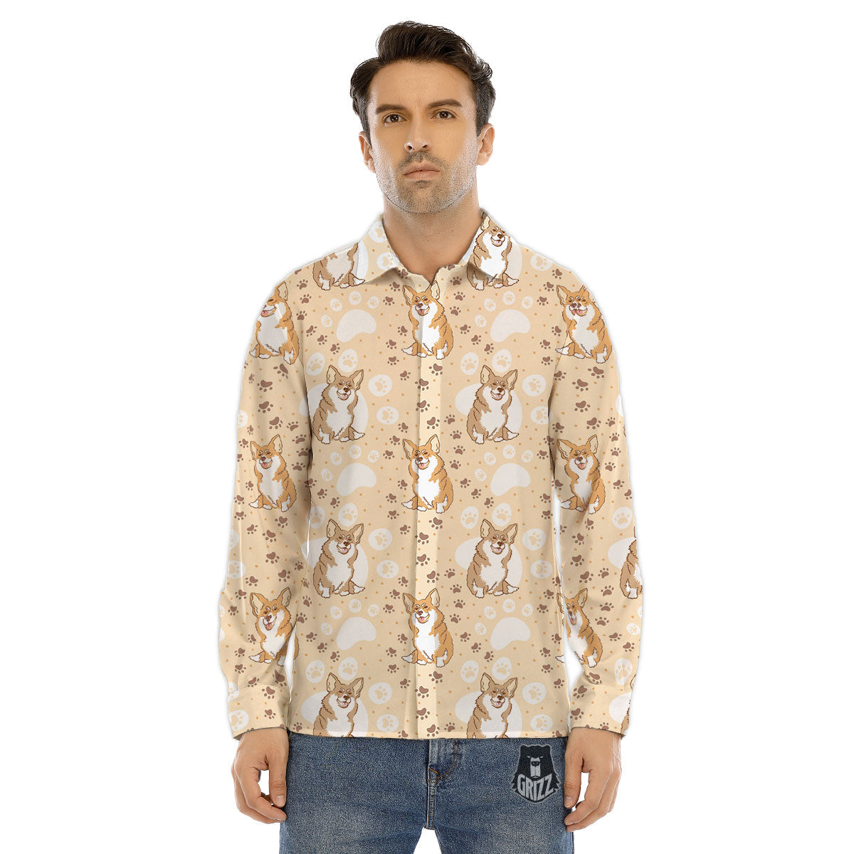 Pembroke Welsh Corgi Print Pattern Men's Dress Shirts-grizzshop