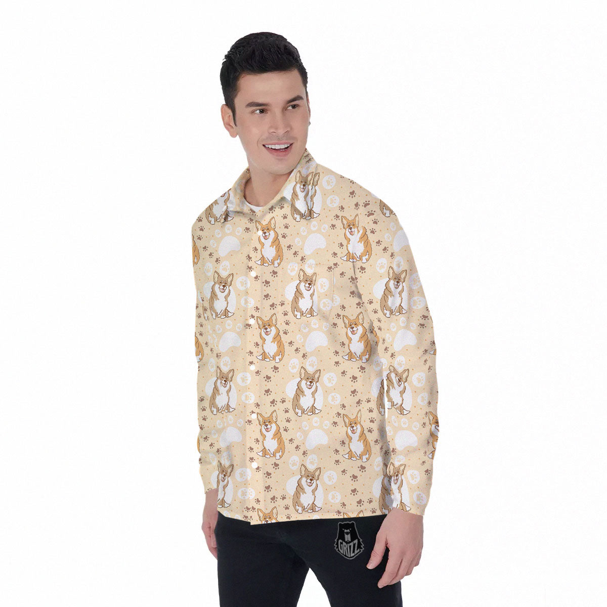 Pembroke Welsh Corgi Print Pattern Men's Long Sleeve Shirts-grizzshop