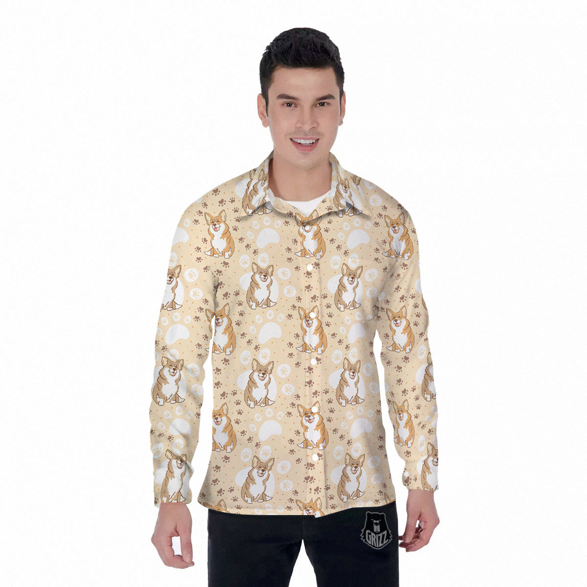 Pembroke Welsh Corgi Print Pattern Men's Long Sleeve Shirts-grizzshop