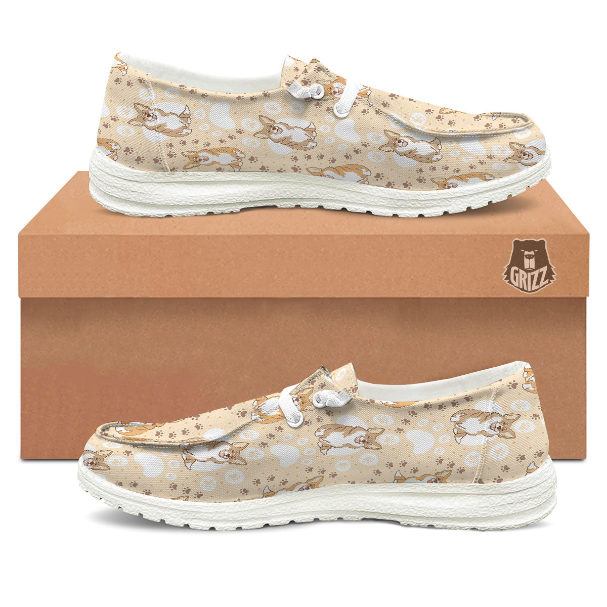 Pembroke Welsh Corgi Print Pattern White Loafers-grizzshop