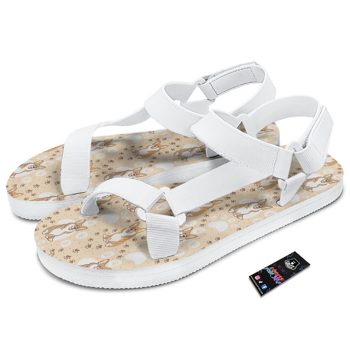 Pembroke Welsh Corgi Print Pattern White Open Toe Sandals-grizzshop