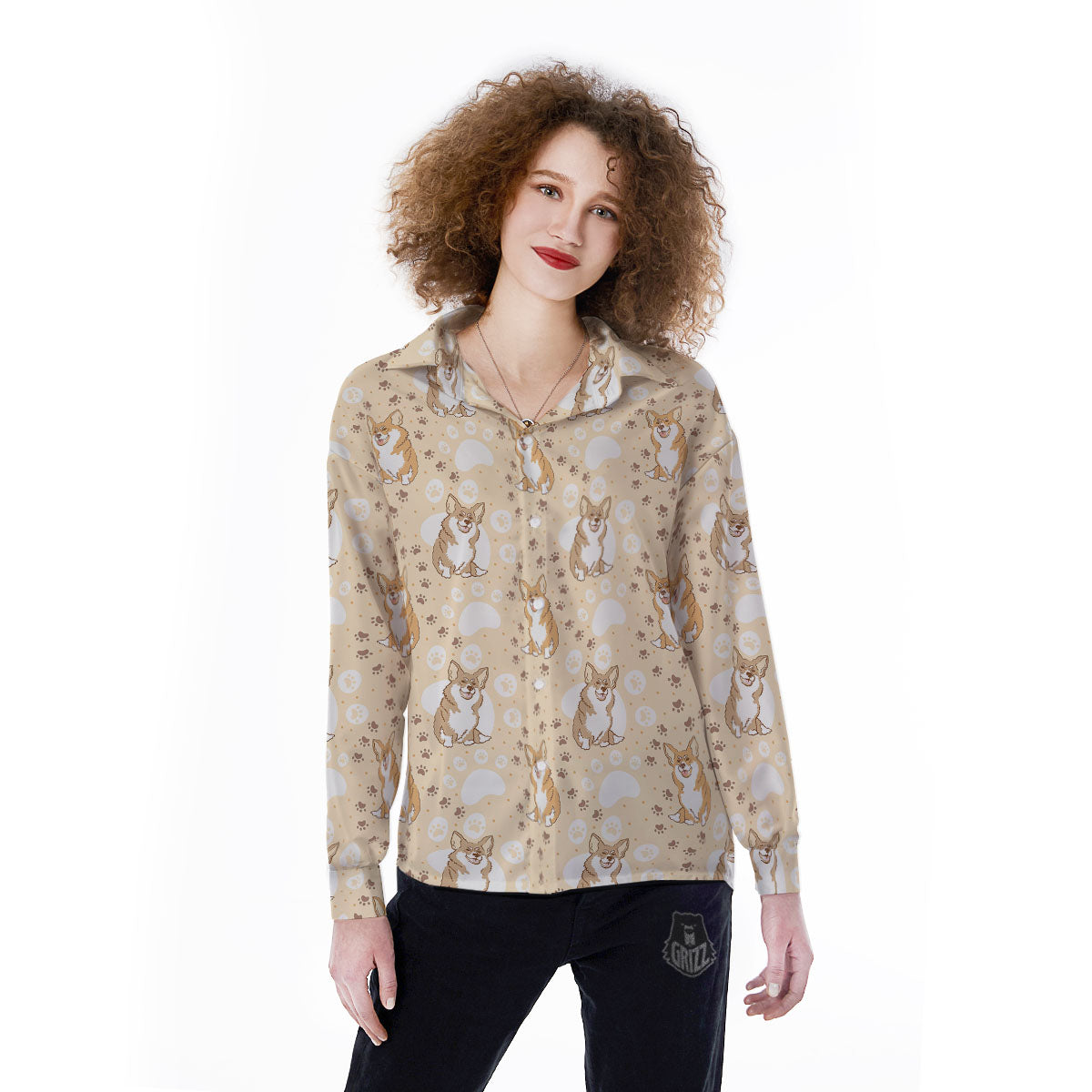 Pembroke Welsh Corgi Print Pattern Women's Long Sleeve Shirts-grizzshop