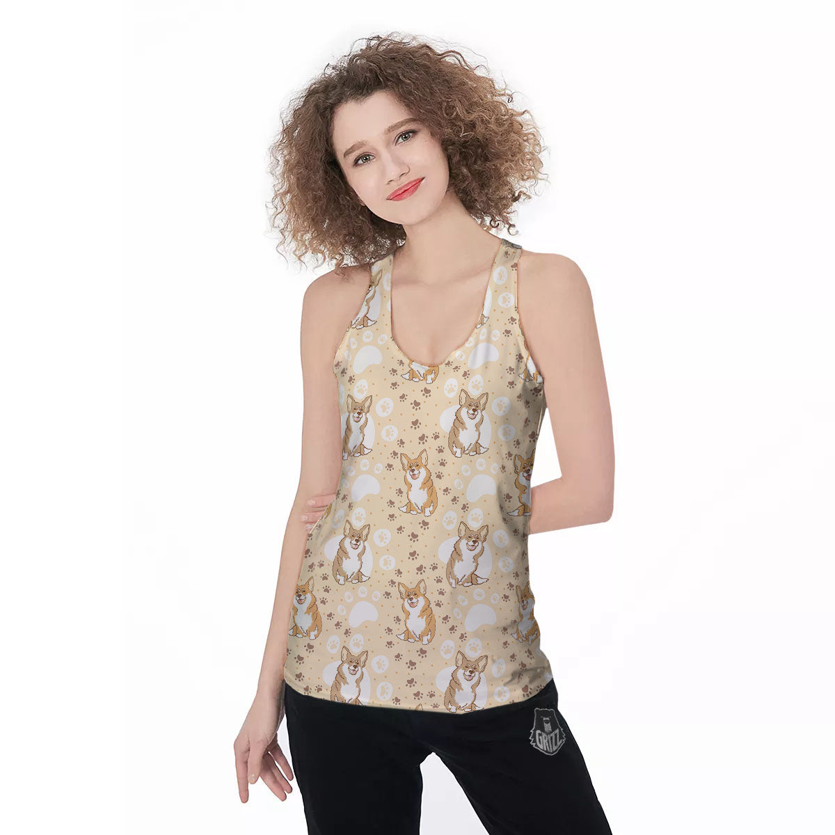 Pembroke Welsh Corgi Print Pattern Women's Racerback Tank Top-grizzshop