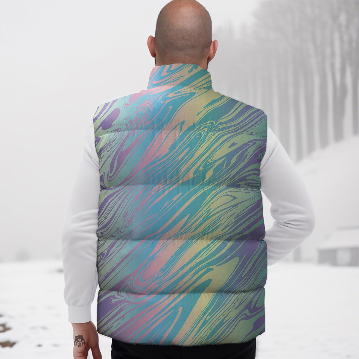 Pencil Pattern Print Down Vest-grizzshop