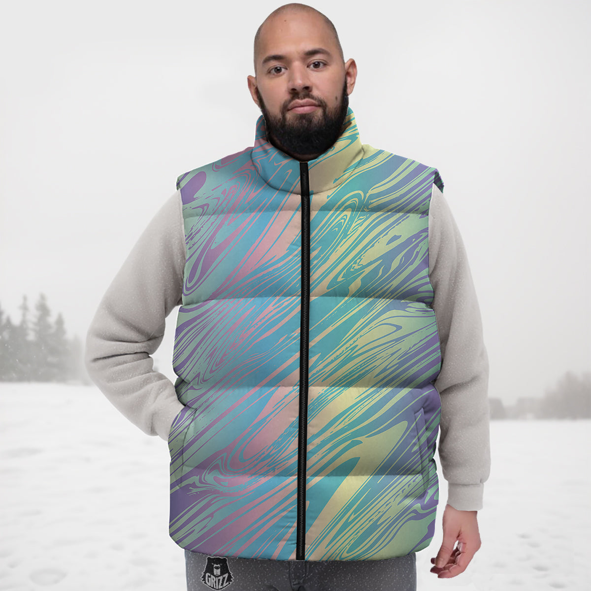 Pencil Pattern Print Down Vest-grizzshop