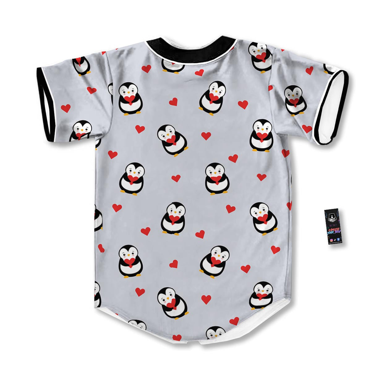 Penguin And Red Heart Print Pattern Baseball Jersey-grizzshop