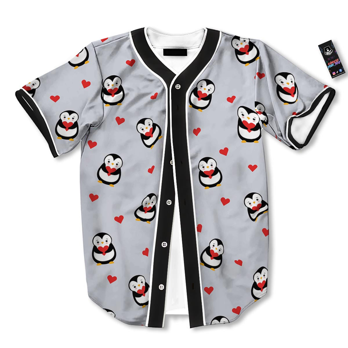 Penguin And Red Heart Print Pattern Baseball Jersey-grizzshop