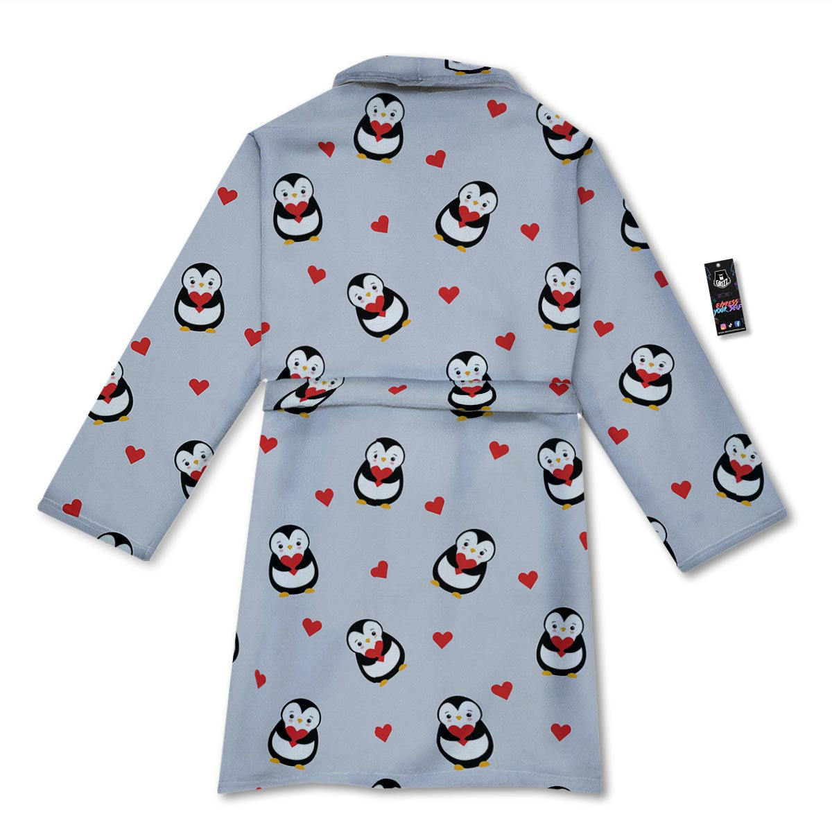 Penguin And Red Heart Print Pattern Bathrobe-grizzshop