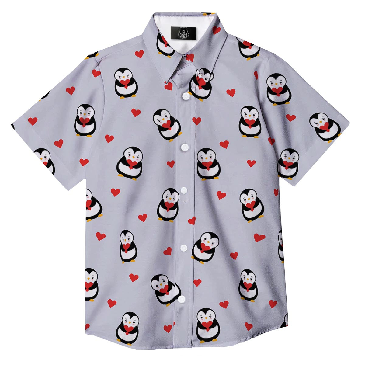 Penguin And Red Heart Print Pattern Button Up Shirt-grizzshop