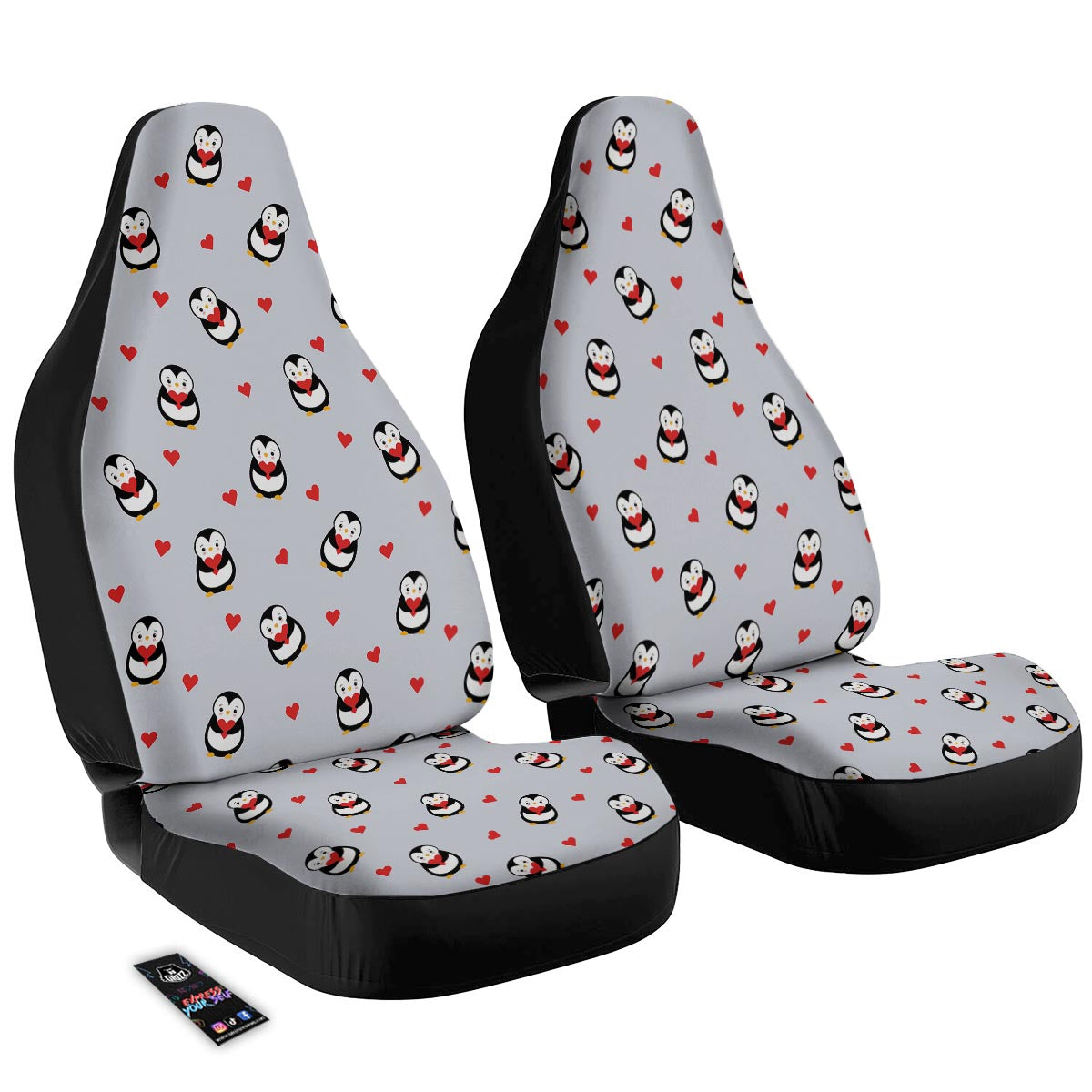 Penguin And Red Heart Print Pattern Car Seat Covers-grizzshop
