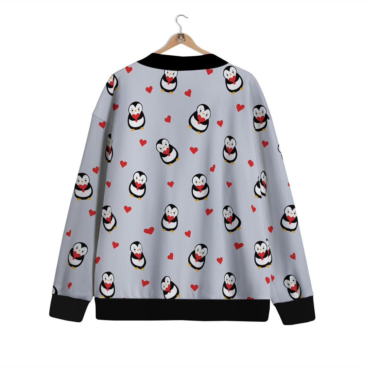Penguin And Red Heart Print Pattern Cardigan-grizzshop