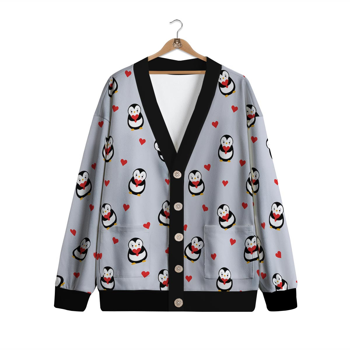 Penguin And Red Heart Print Pattern Cardigan-grizzshop