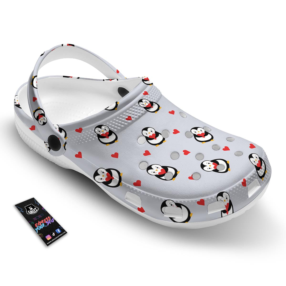 Penguin And Red Heart Print Pattern Clog-grizzshop