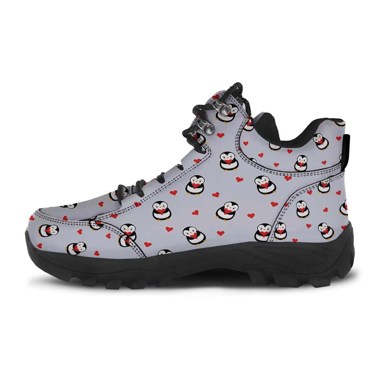 Penguin And Red Heart Print Pattern Hiking Shoes-grizzshop