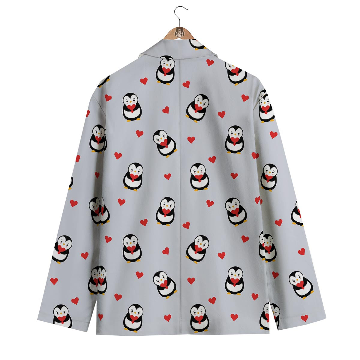 Penguin And Red Heart Print Pattern Men's Blazer-grizzshop