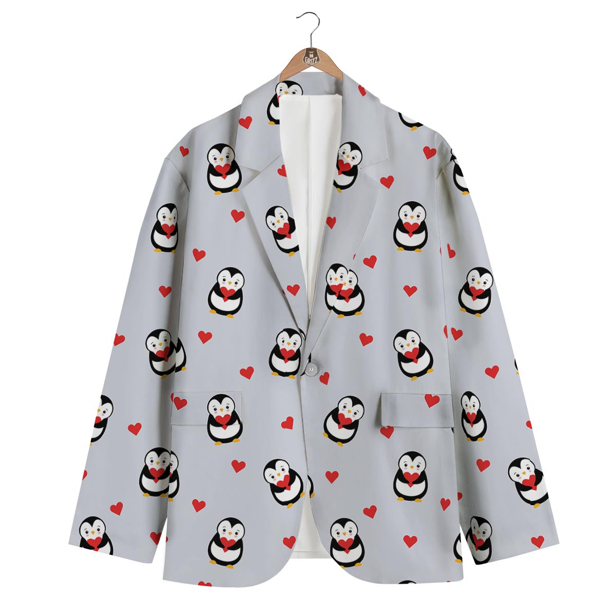 Penguin And Red Heart Print Pattern Men's Blazer-grizzshop