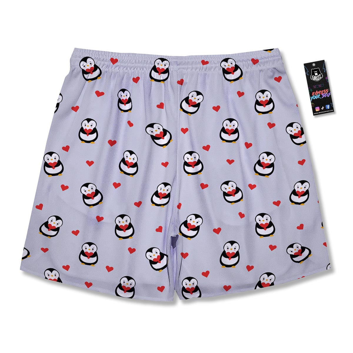 Penguin And Red Heart Print Pattern Men's Running Shorts-grizzshop