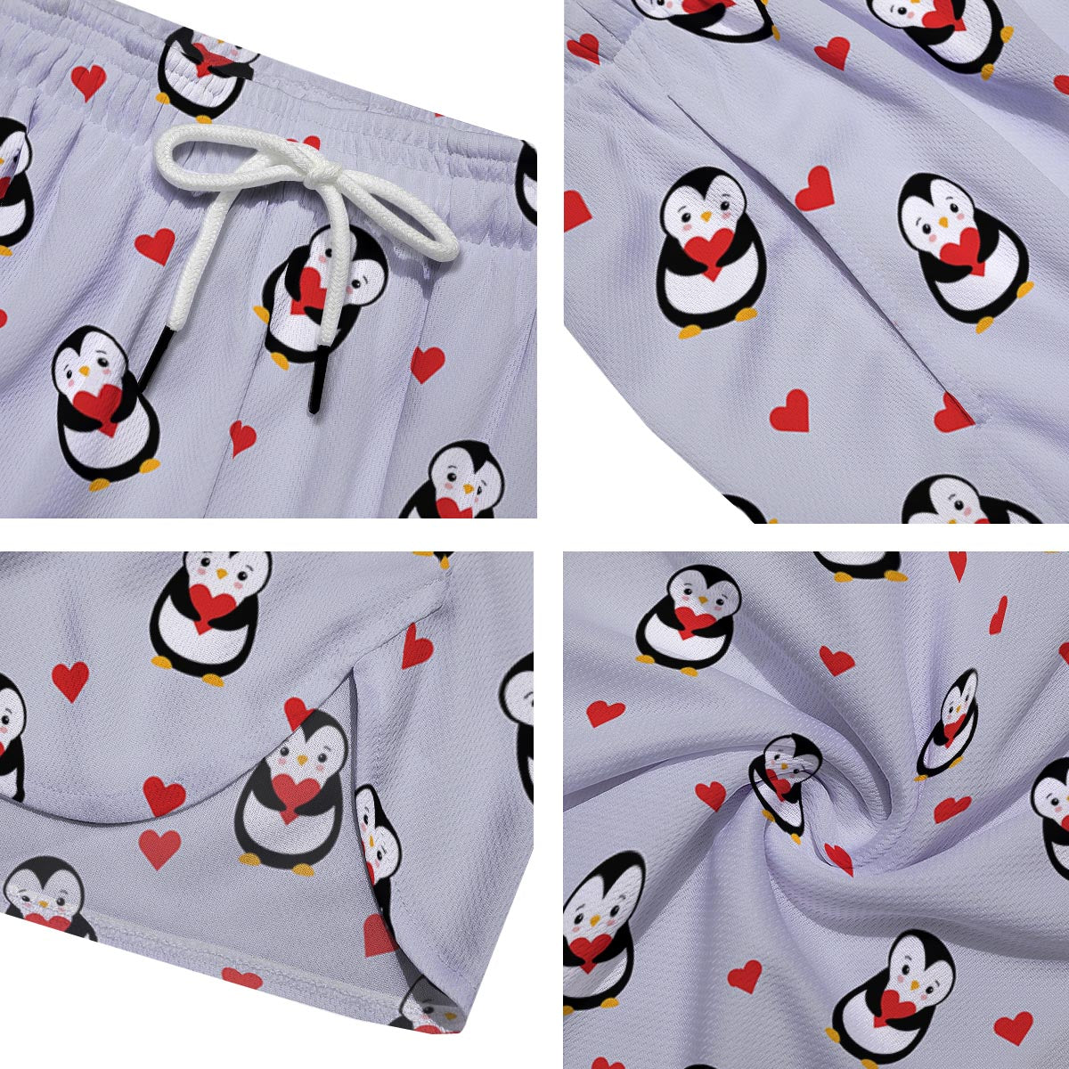 Penguin And Red Heart Print Pattern Men's Running Shorts-grizzshop