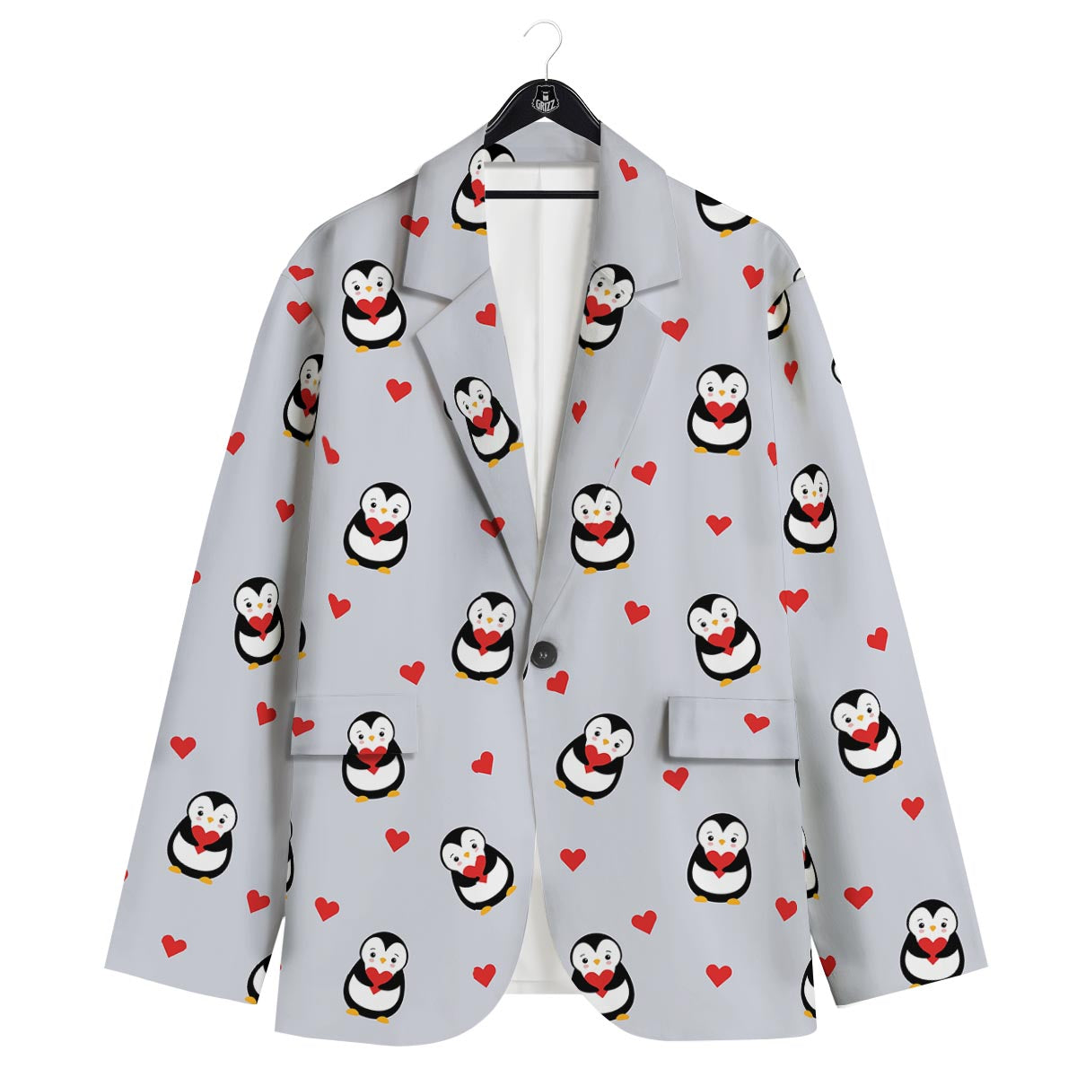 Penguin And Red Heart Print Pattern Men's Sport Coat-grizzshop
