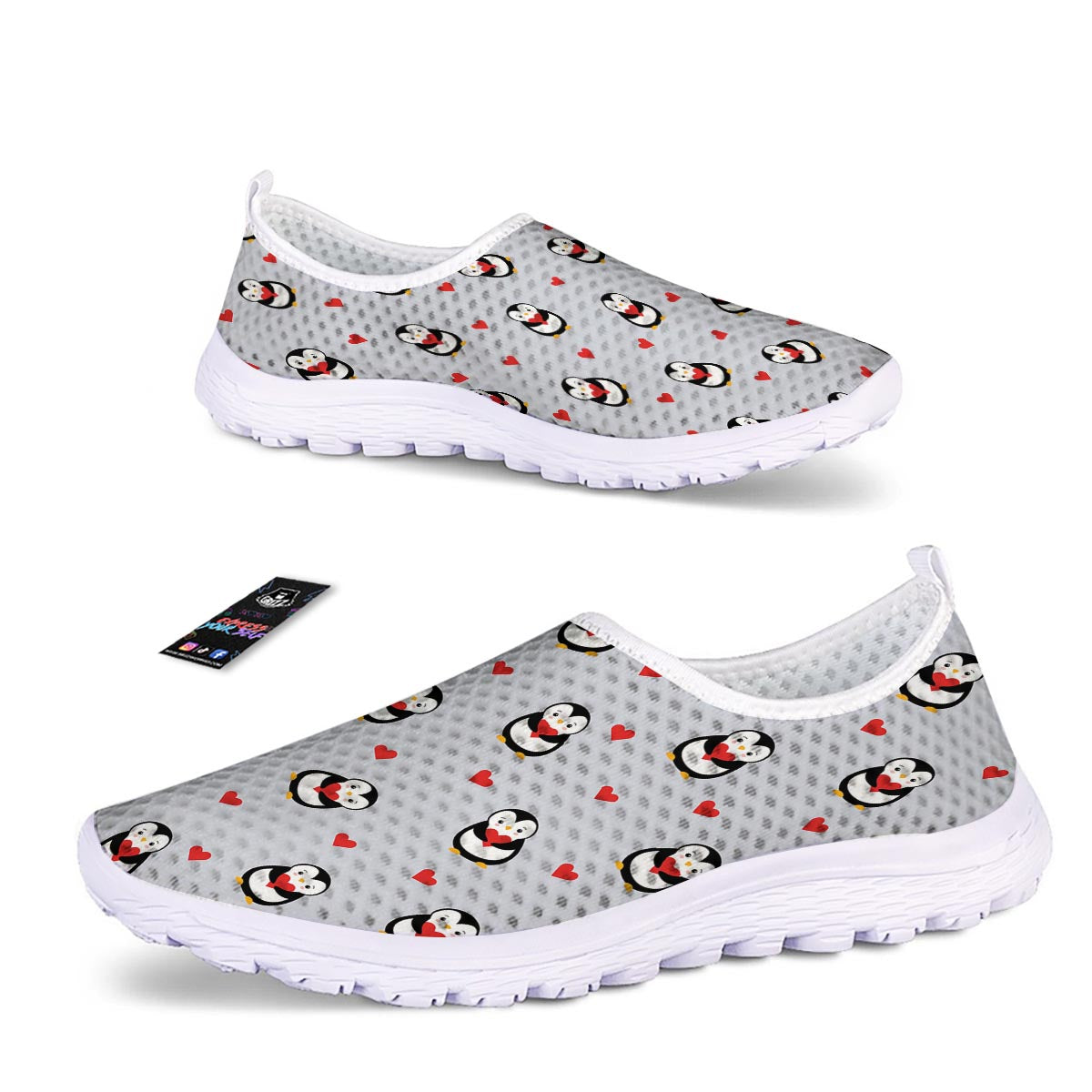 Penguin And Red Heart Print Pattern Nurse Shoes-grizzshop
