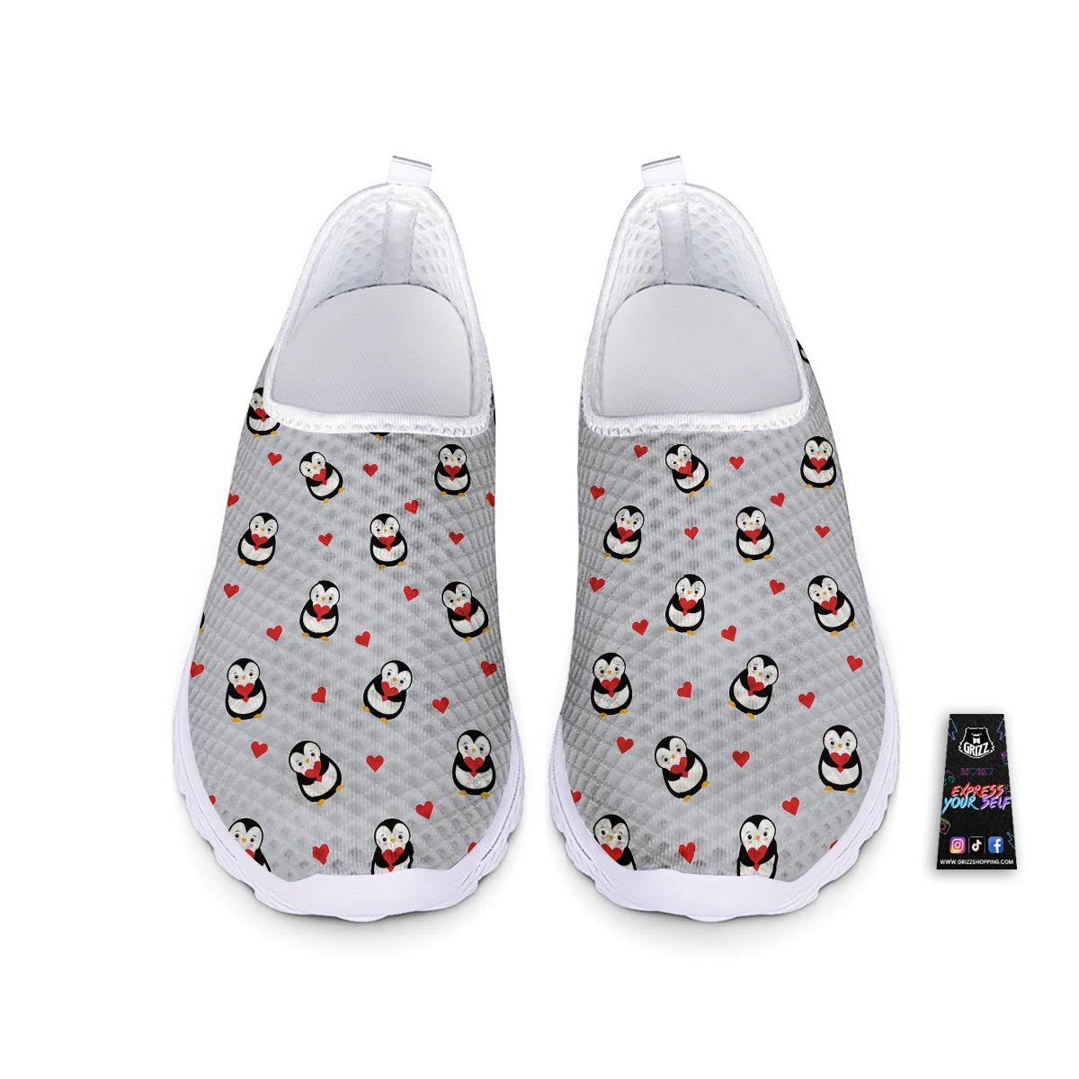Penguin And Red Heart Print Pattern Nurse Shoes-grizzshop