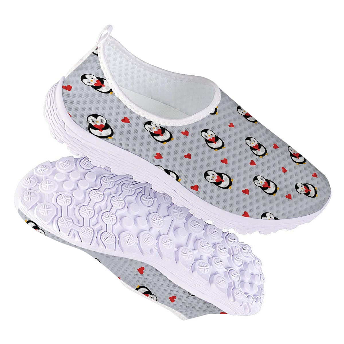 Penguin And Red Heart Print Pattern Nurse Shoes-grizzshop