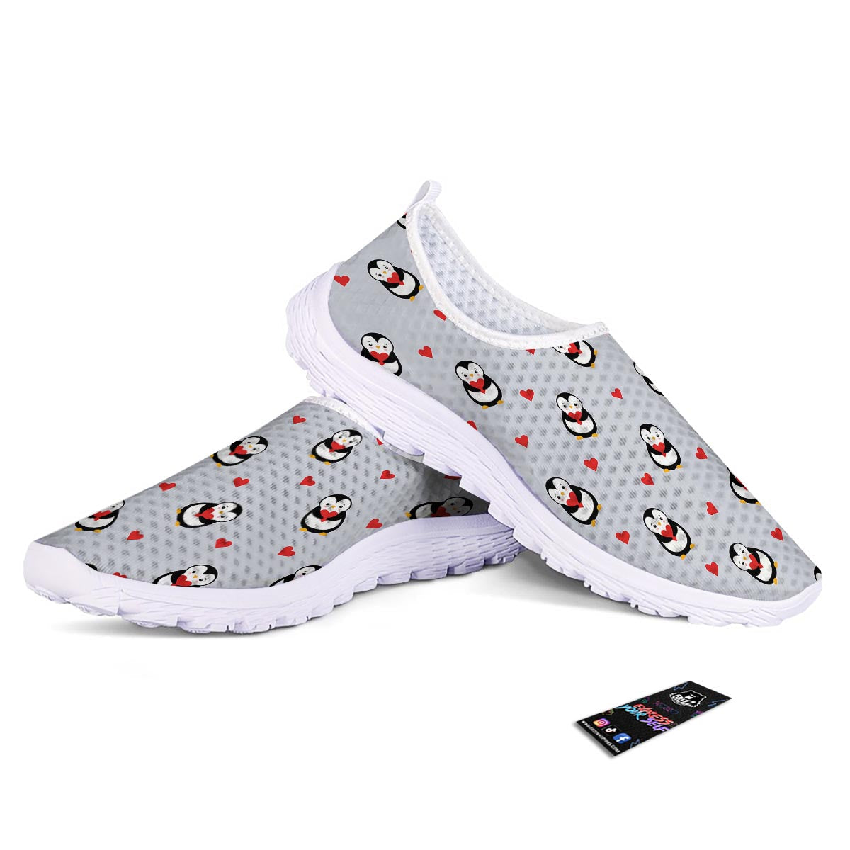 Penguin And Red Heart Print Pattern Nurse Shoes-grizzshop