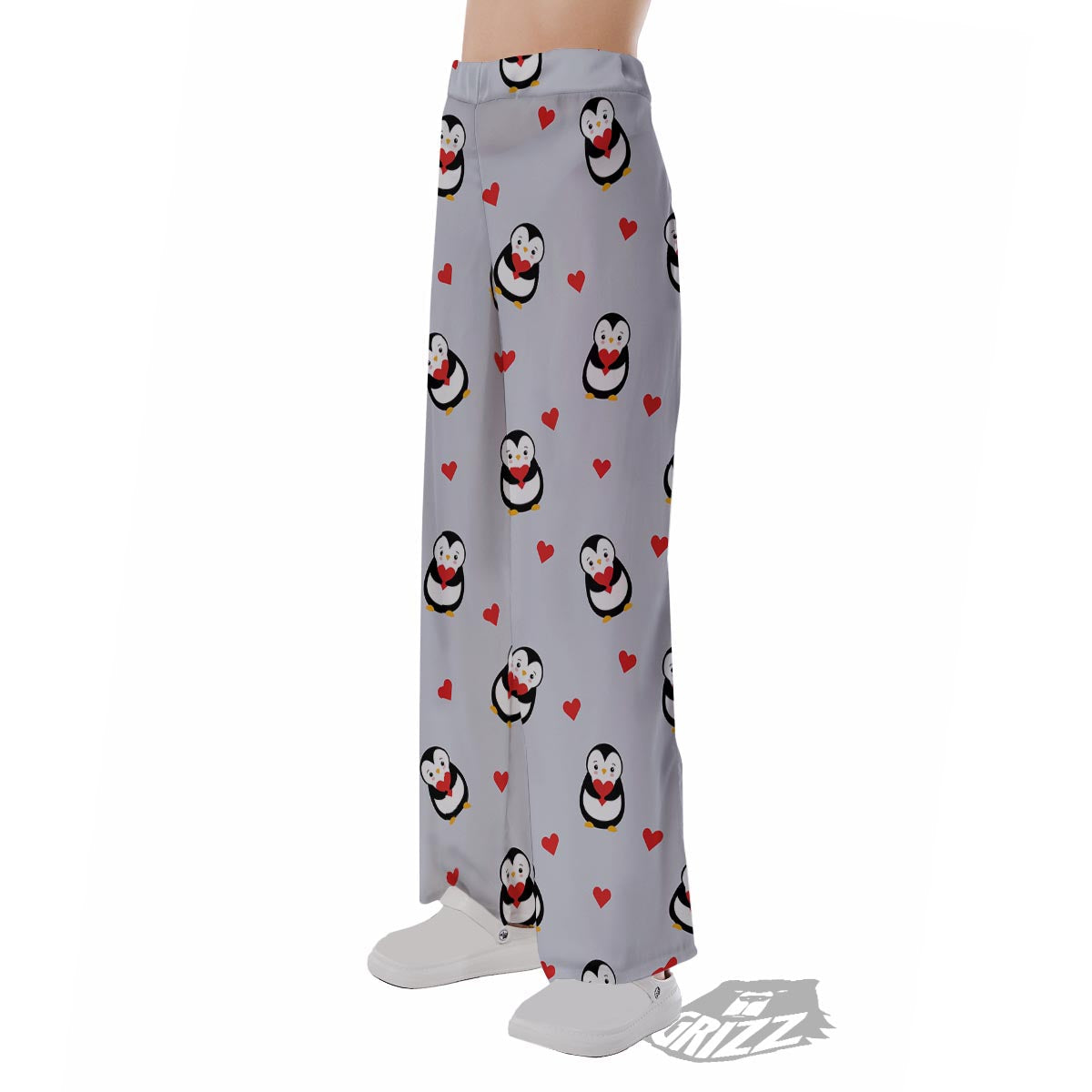 Penguin And Red Heart Print Pattern Pajama Pants-grizzshop
