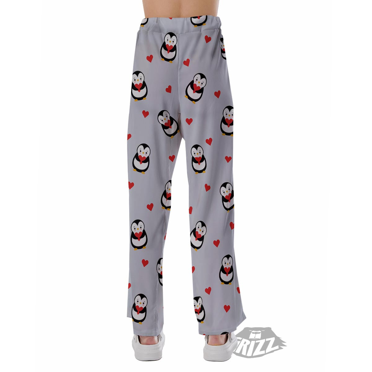 Penguin And Red Heart Print Pattern Pajama Pants-grizzshop