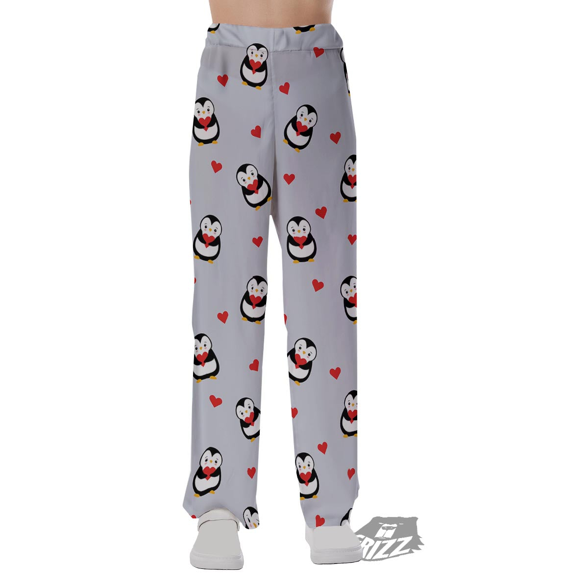 Penguin And Red Heart Print Pattern Pajama Pants-grizzshop