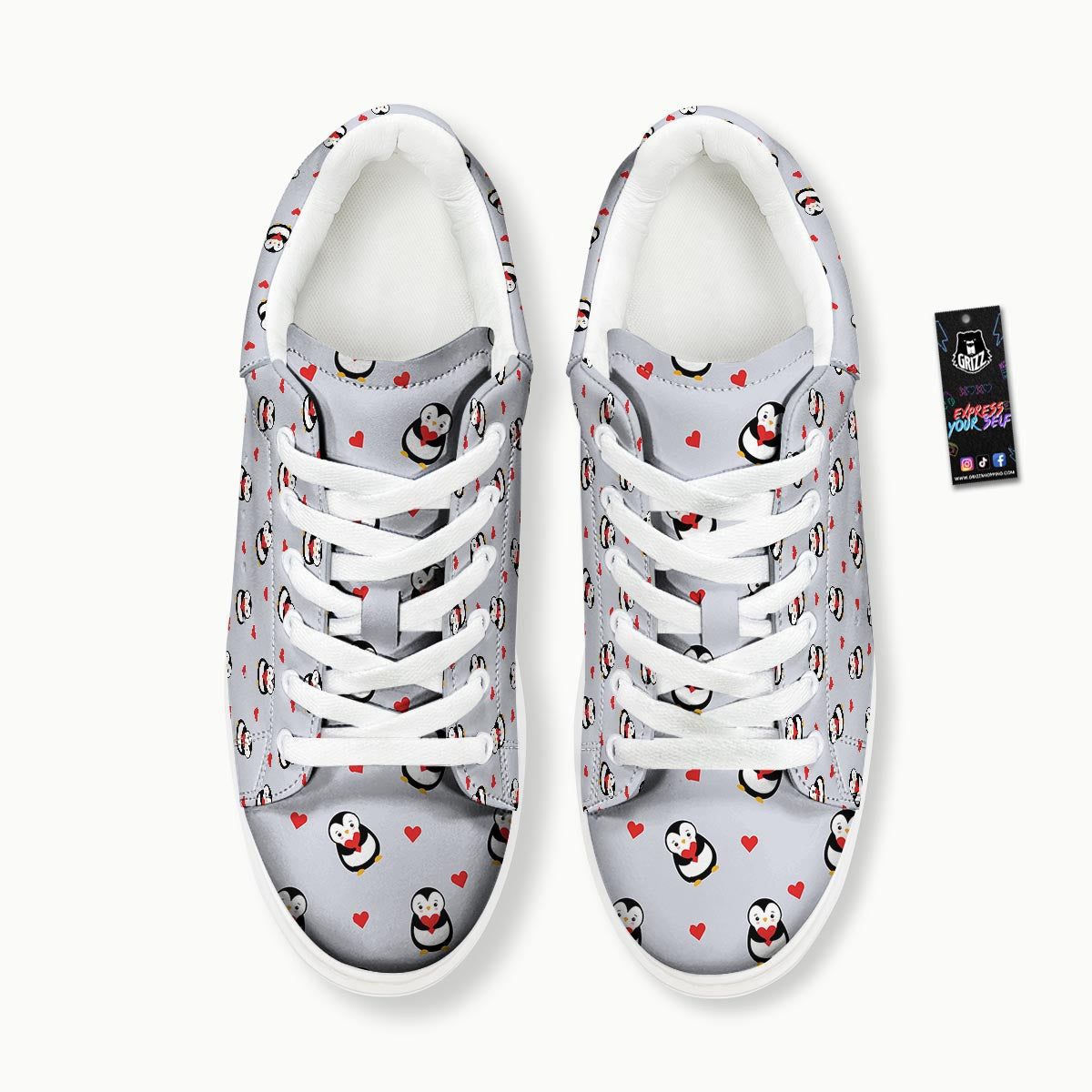 Penguin And Red Heart Print Pattern Platform Shoes-grizzshop