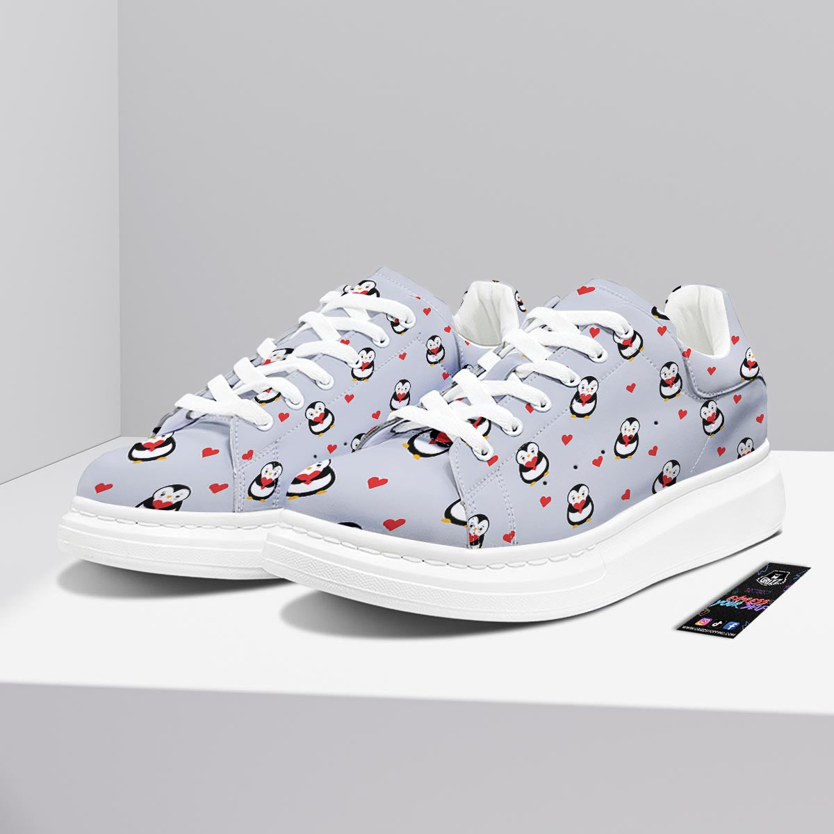 Penguin And Red Heart Print Pattern Platform Shoes-grizzshop