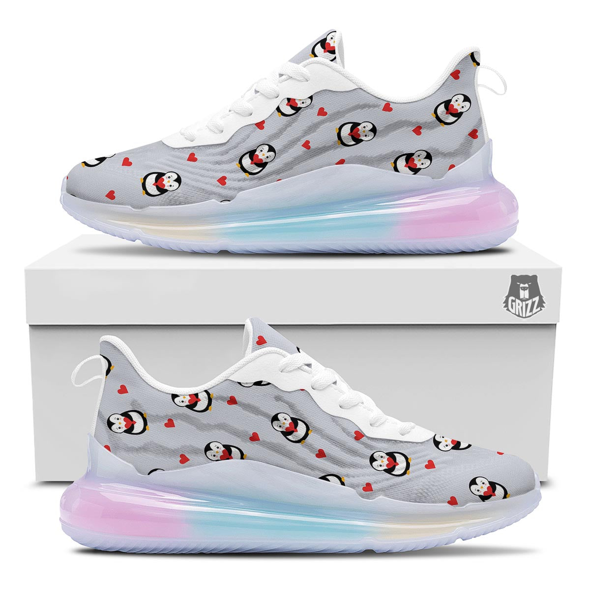 Penguin And Red Heart Print Pattern Running Sneakers-grizzshop