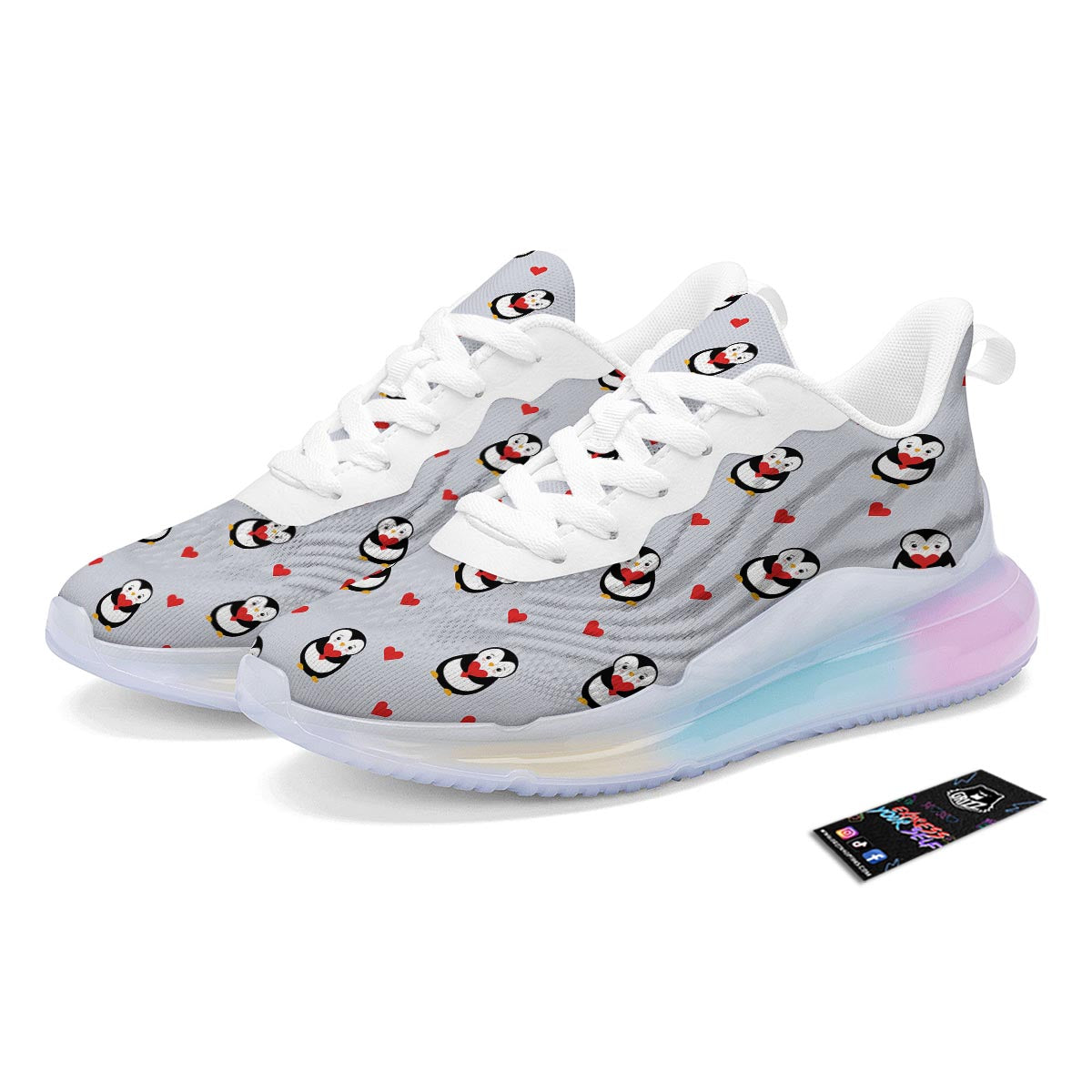 Penguin And Red Heart Print Pattern Running Sneakers-grizzshop
