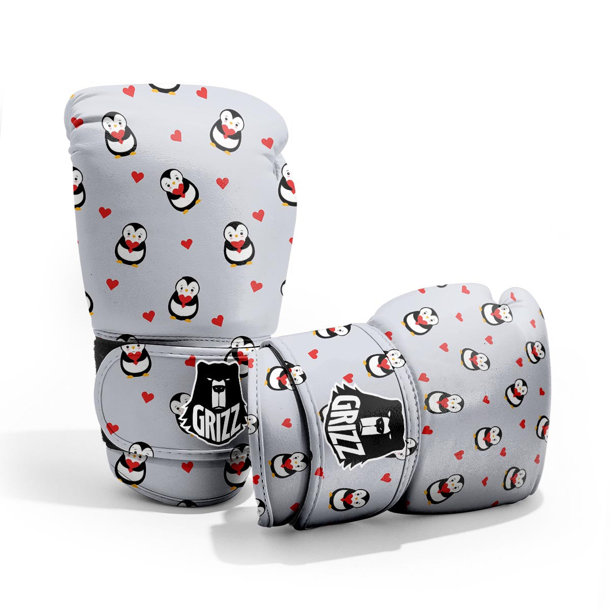 Penguin And Red Heart Print Pattern Pro Boxing Glove
