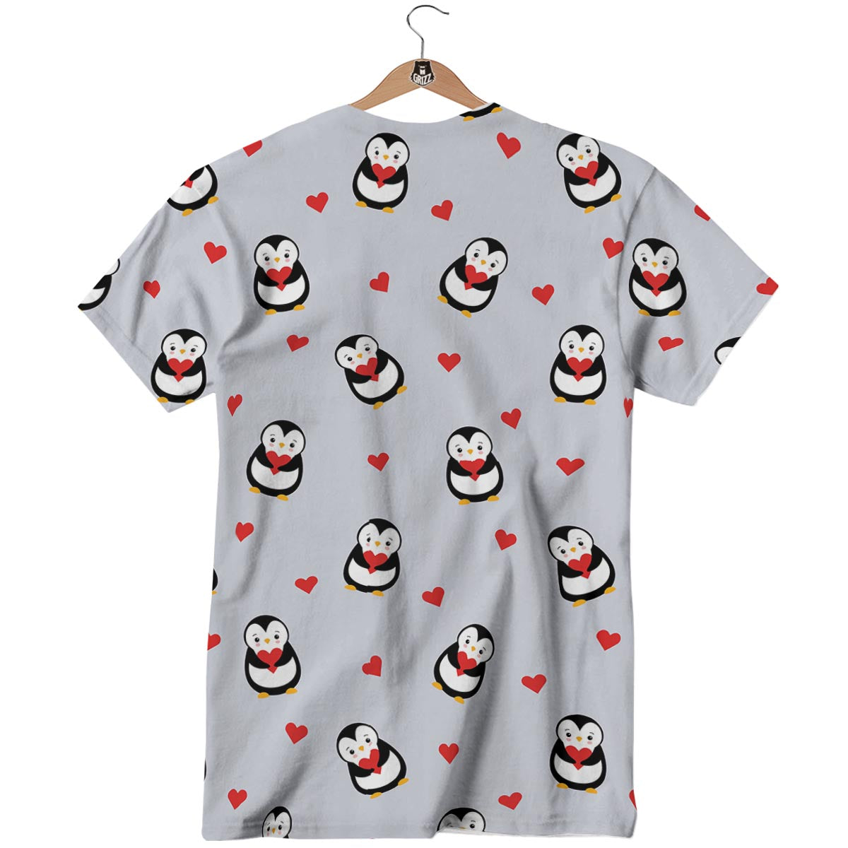 Penguin And Red Heart Print Pattern T-Shirt-grizzshop
