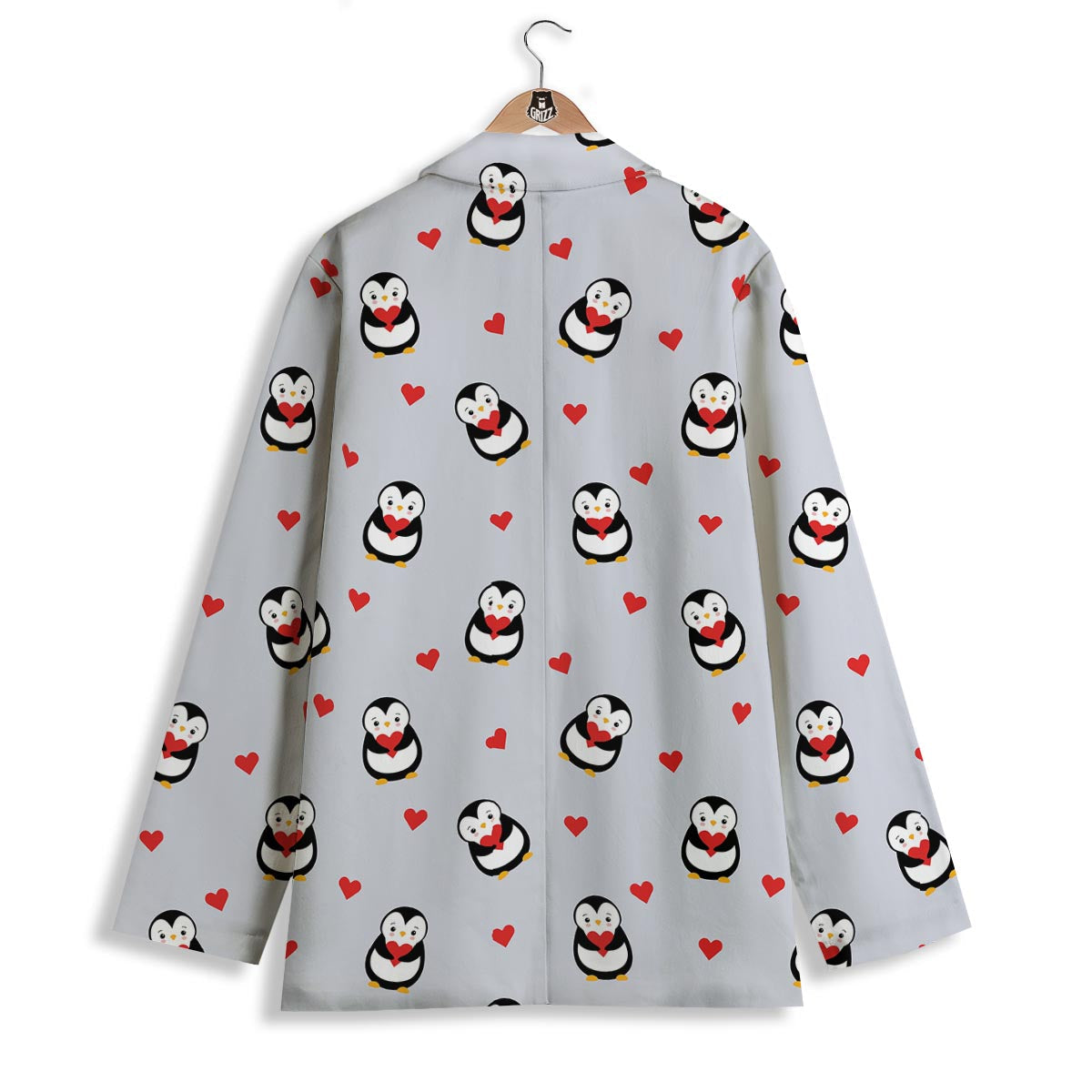 Penguin And Red Heart Print Pattern Women's Blazer-grizzshop